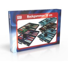 Backgammonkoffer 38 cm.zwart groen rood