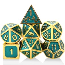 Dobbelst.Set Metaal Romeins Goud/Groen Tin doosje Dobbelst.Set Metaal Romeins Goud/Groen Tin doosje