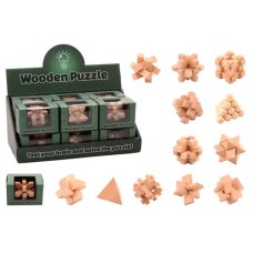 IQ puzzels wood 12 assorted in plastic box